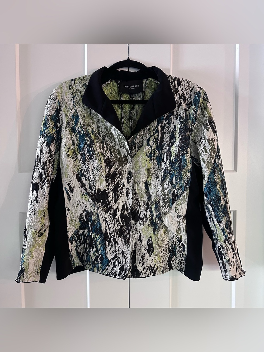 Lafayette 148 New York Black, White, Green & Blue Textured Blazer